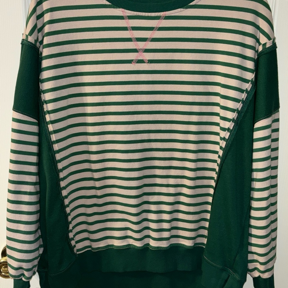 Green and White Striped Women's Sweater